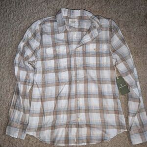 Nwt natural weave mens 100% cotton plaid button down shirt size medium